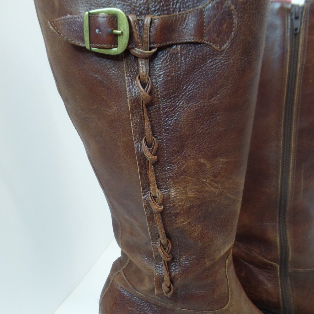 Brown Leather Zip Up Boots W Braided Trim & Buckle With Character Sz 9  #6436398 - Picture 2 of 16